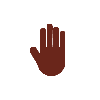 A simple, solid brown hand icon with fingers extended and thumb sticking out, displayed on a light gray background.